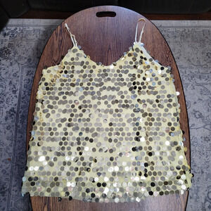 Yellow Spaghetti Strap Top with Silver Disc Sequins Accents Size Women's 3X NEW